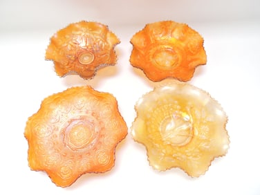Marigold carnival glass lot of 4 bowls,