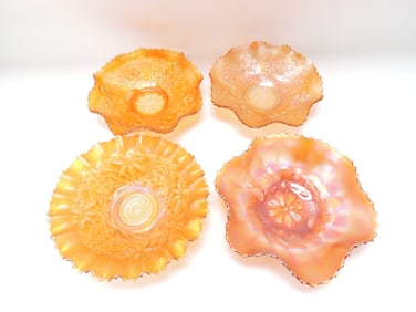 Marigold carnival glass lot of 4 bowls,