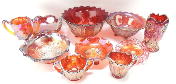 Red carnival glass lot of 10 pieces,