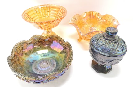 Carnival glass lot of 4 pieces,