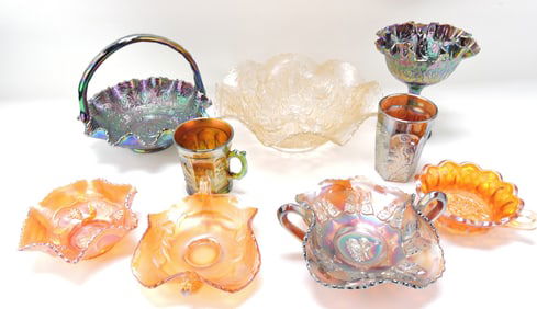 Carnival glass lot of 9 assorted pcs