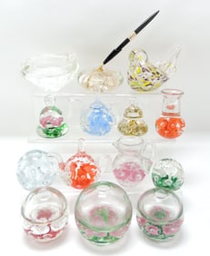 St. Clair lot of 14 paperweights, bells,