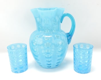 Blue opalescent thumbprint 9 1/2"