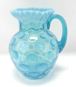 Blue opalescent coin spot 9" pitcher