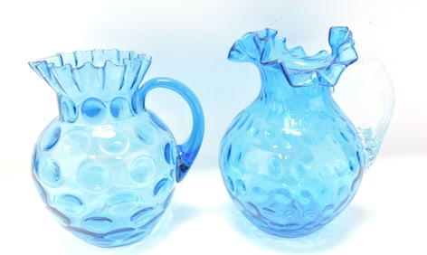 Blue glass lot of 2 - 9" water pitchers