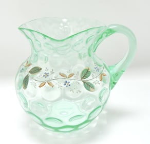 Green floral enameled 7 3/4" pitcher