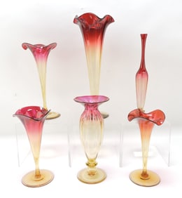 Amberina lot of 6 vases,