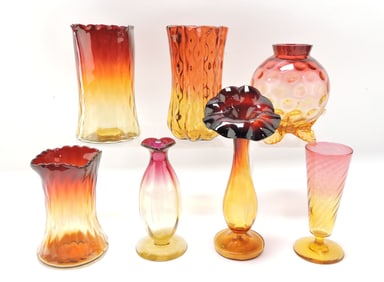 Amberina lot of 7 vases,