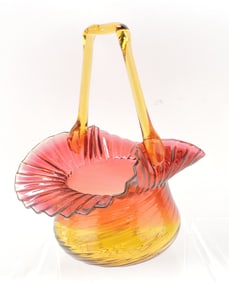 Amberina glass basket, 7"