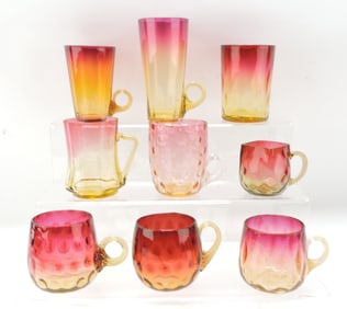 Amberina glass lot of 8 punch cups and