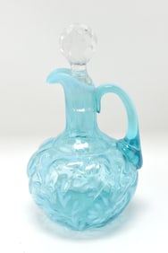 Blue opalescent daisy & fern cruet,