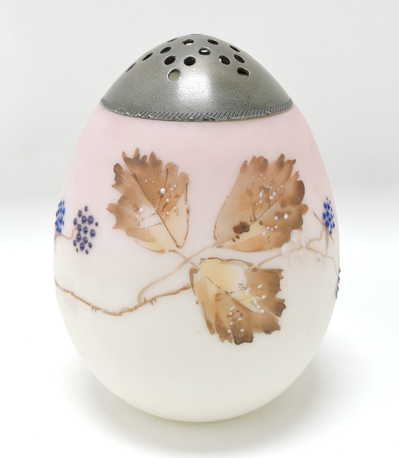 Mt. Washington blackberry enameled: egg form sugar shaker, 4 1/4"
