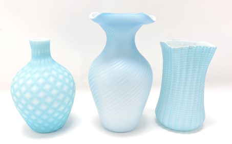 Blue satin cased glass lot of