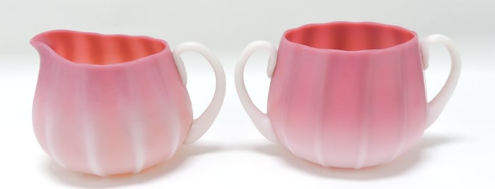 Peach blow satin glass cream and