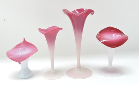 Peach blow lot of 4 vases,