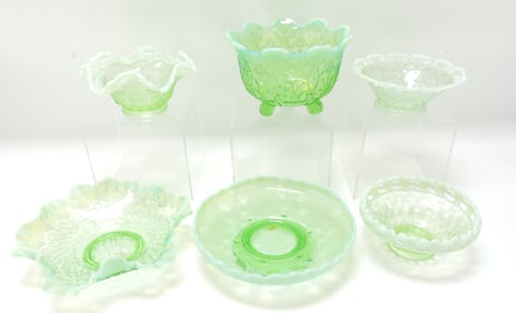Fenton green opalescent lot of 6 bowls,