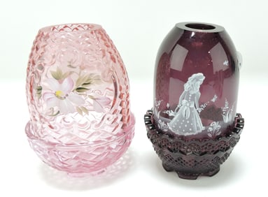 Fenton lot of 2 fairy lamps, 5"