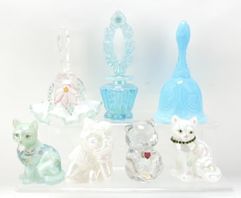 Fenton lot of 1 perfume bottle, 2 bells,