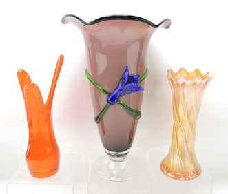Lot of 3 glass vases, 9" to 13"