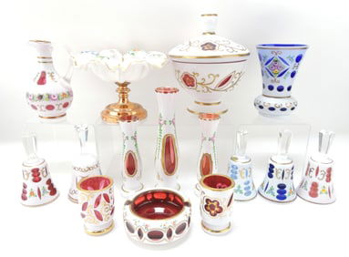 Bohemian cased glass cut to cranberry