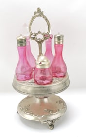 Cranberry 5 bottle castor set, 15"