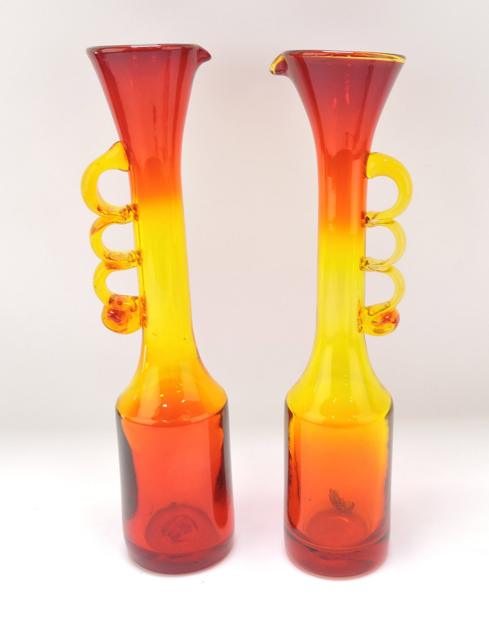 Murano MCM pair of amberina ewers,: 13"