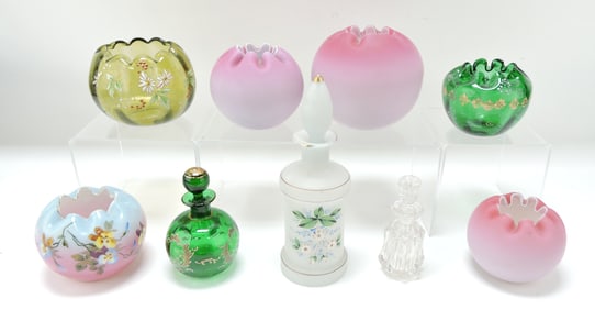 Lot of 6 glass rose bowls and 3
