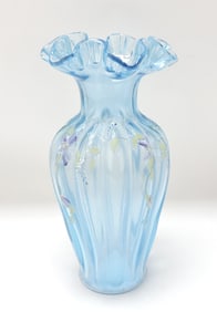 Fenton floral enameled vase, 11"