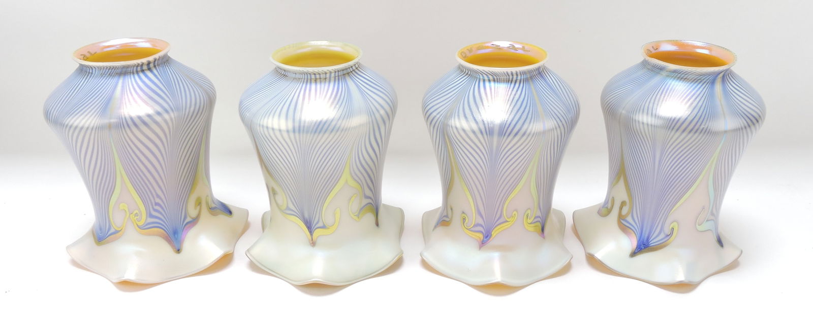 Quezal set of 4 pulled feather art glass (1 of 3)