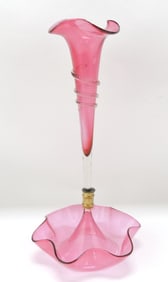 Cranberry single horn epergne,