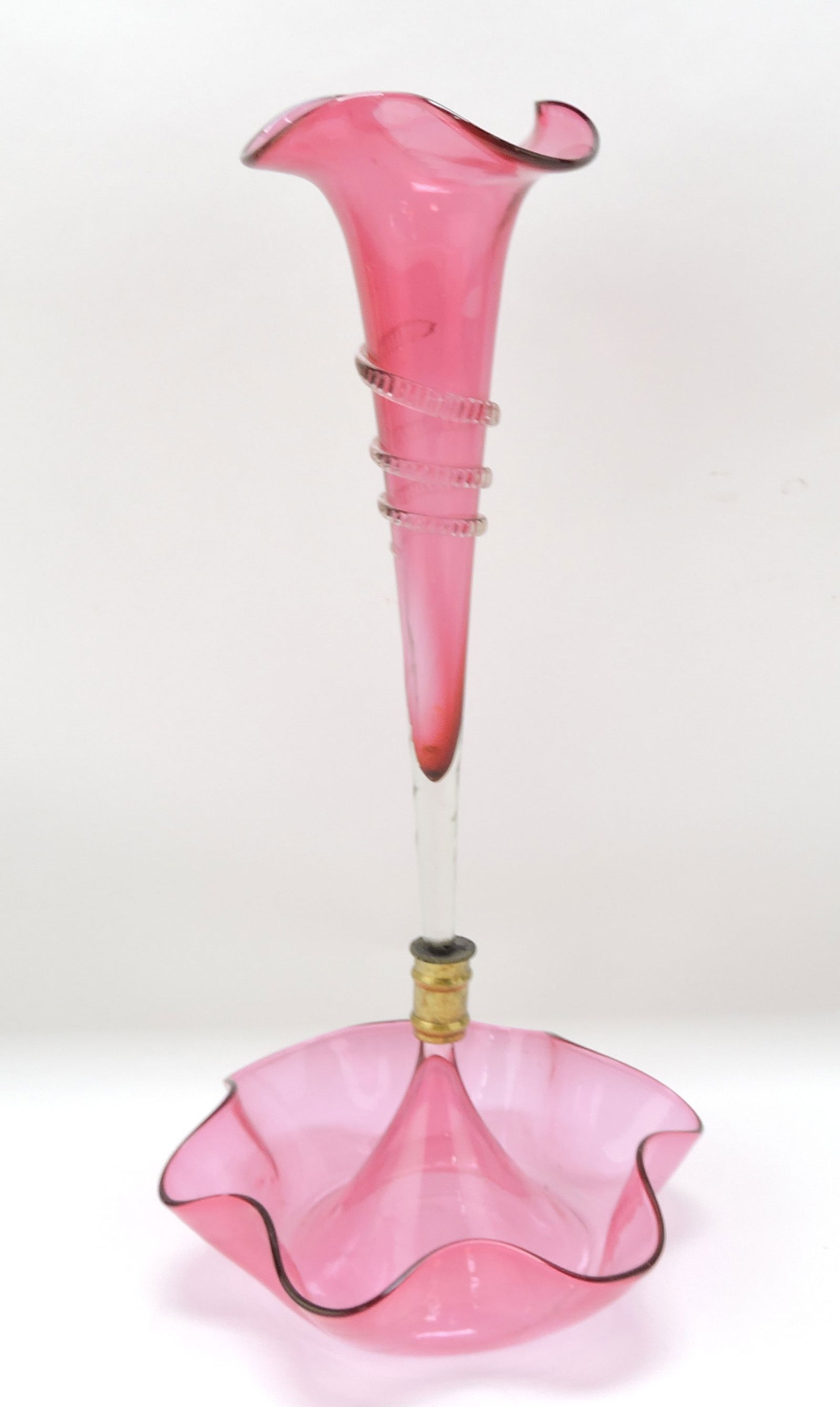 Cranberry single horn epergne, (1 of 1)