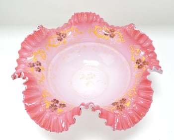 Cranberry floral enamel bride's bowl,