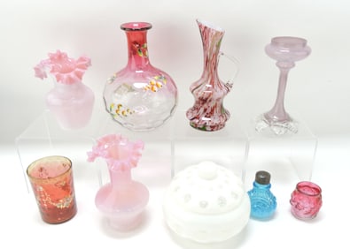 Lot of 9 assorted glass vases, bowls,