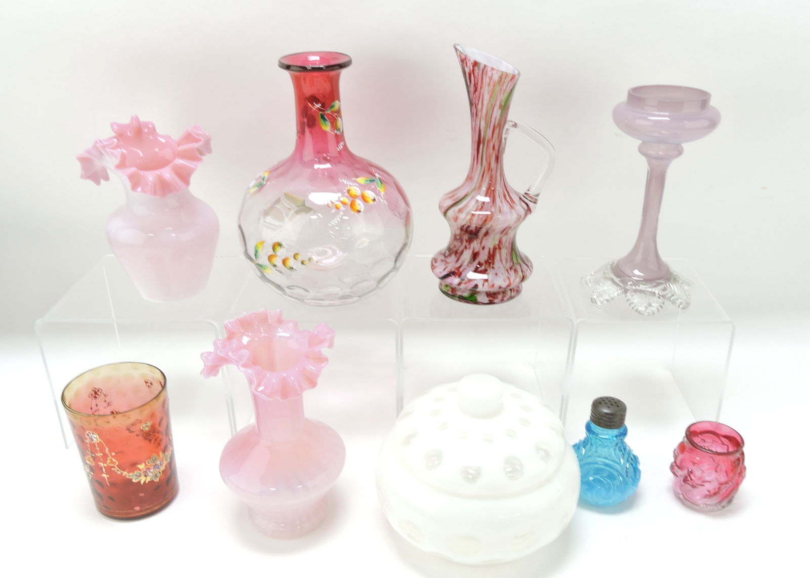 Lot of 9 assorted glass vases, bowls, (1 of 1)