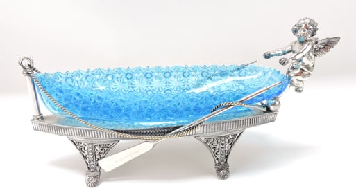 Victorian pickle castor with blue daisy