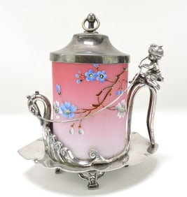 Victorian pickle castor with satin glass