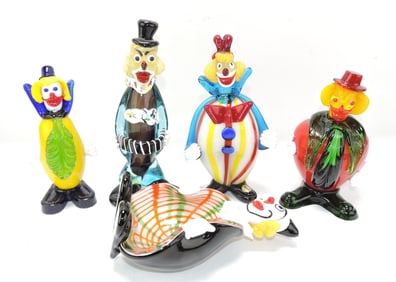 Murano MCM lot of 5 glass clowns,