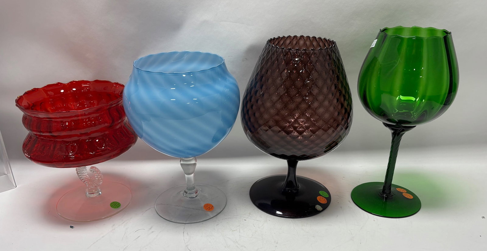 Murano MCM Empoli lot of 4 glass: stemmed vases, 8 1/2" to 12"