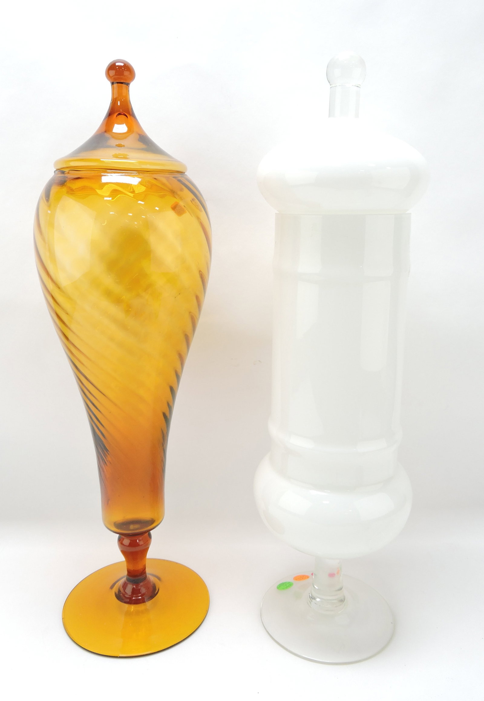 Murano MCM Empoli lot of: 2 large covered jars, 22"