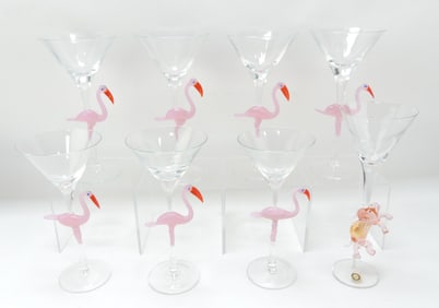 Murano MCM set of 7 pink flamingo