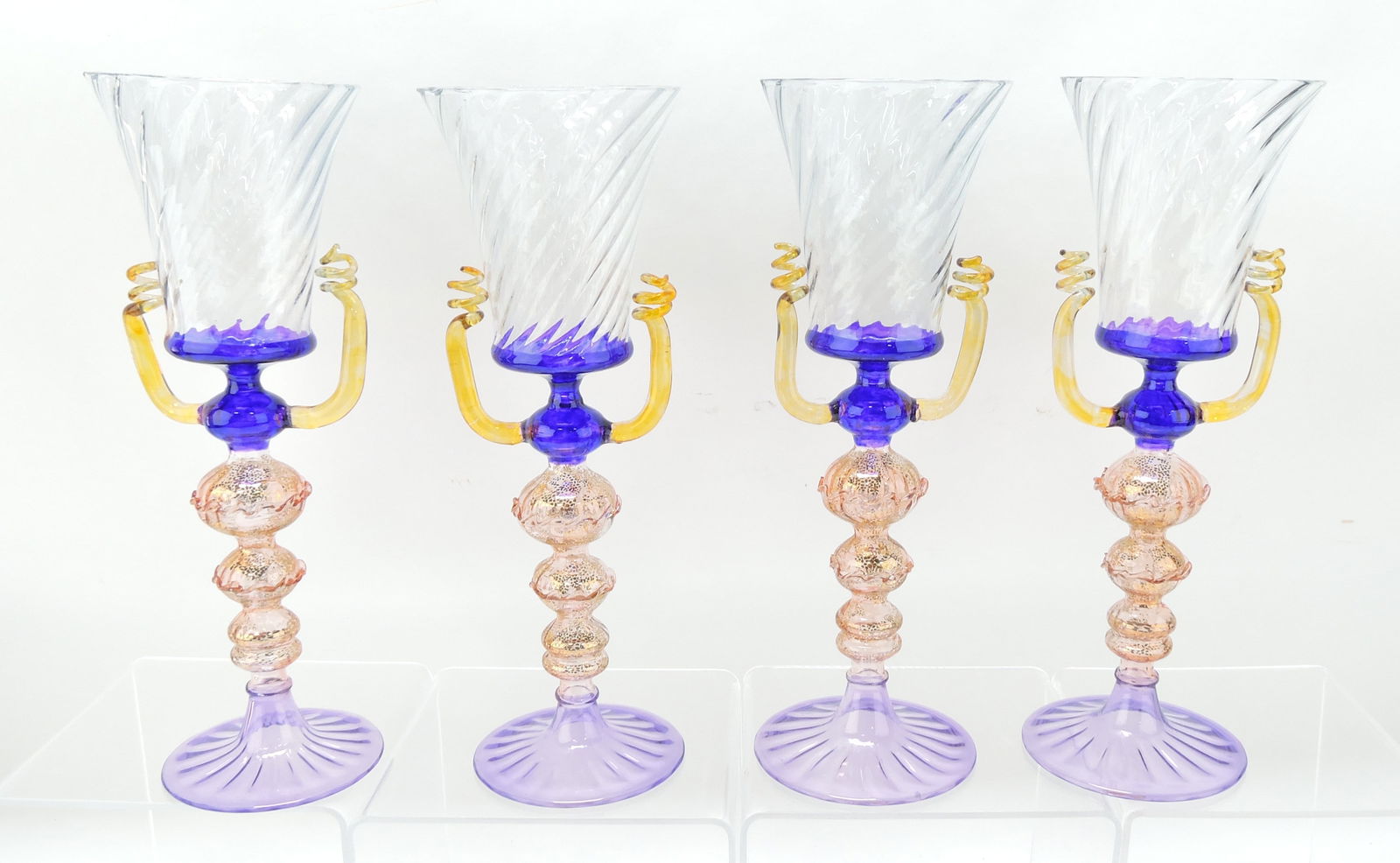Murano MCM lot of 4 wine goblets,: 10"