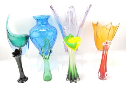 MCM lot of 8 glass vases, 8 1/2" to