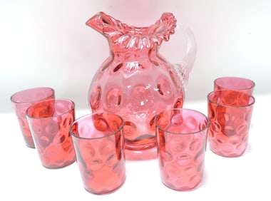 Fenton cranberry coin dot 7 pc