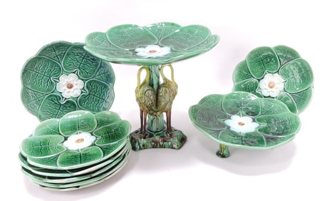 Majolica pond lily 9 piece dessert set