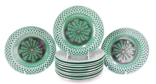 Minton majolica dark green set of