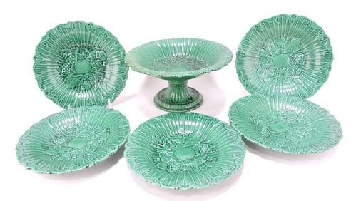Dark green majolica 6 pc dessert set