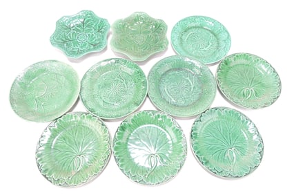 Wedgwood dark green majolica lot of