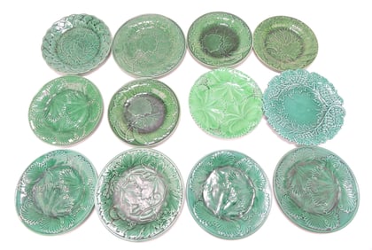 Majolica dark green lot of 12 plates,