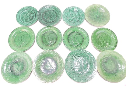 Majolica dark green lot of 12 plates,