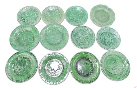 Majolica dark green lot of 12 plates,